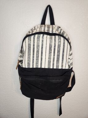 Roxy backpack black and white striped canvas